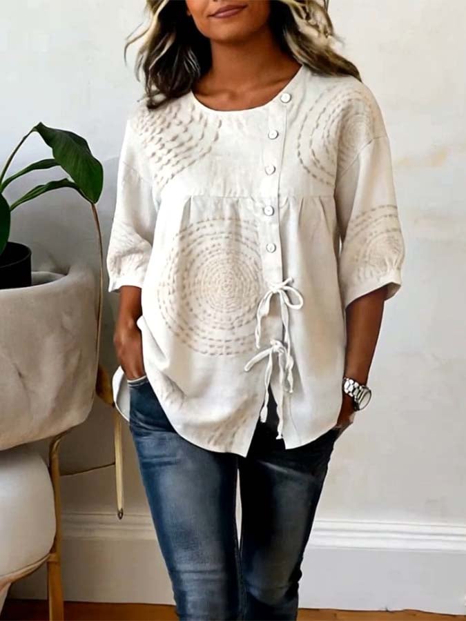 Macarena | Blusa casual con bordados geométricos