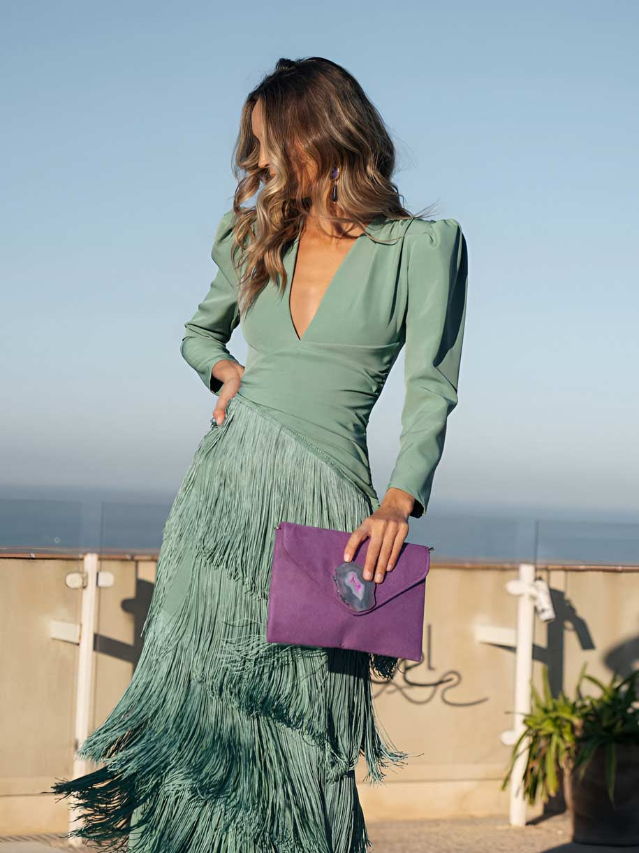 CLARA | Vestido flecos salvia