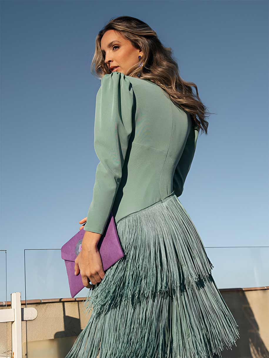 CLARA | Vestido flecos salvia