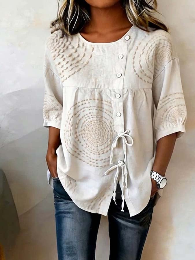 Macarena | Blusa casual con bordados geométricos