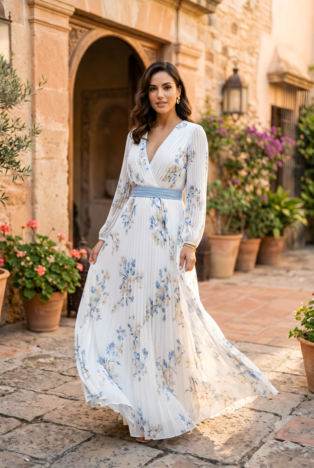 RAQUEL | Vestido largo plisado floral