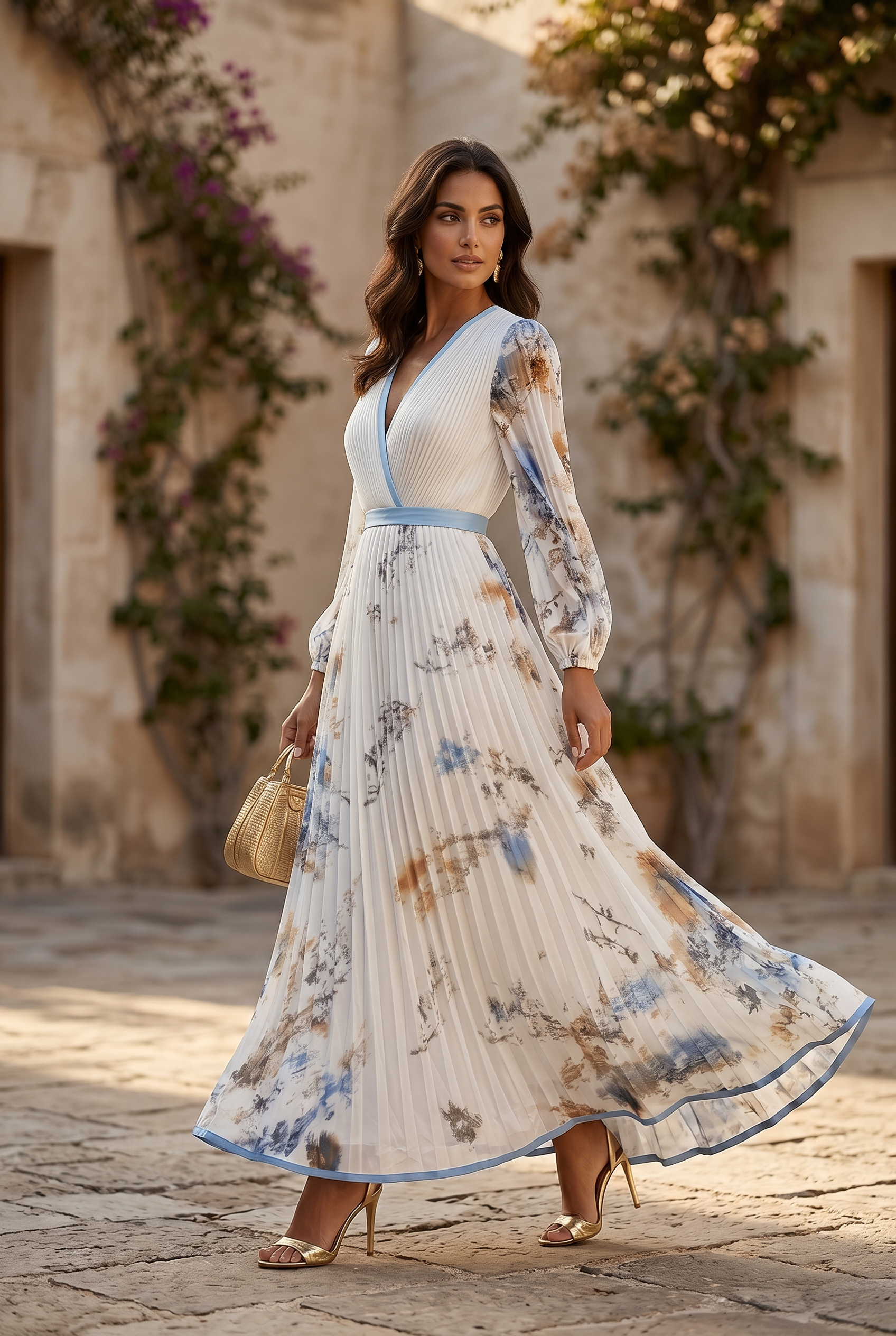 RAQUEL | Vestido largo plisado floral