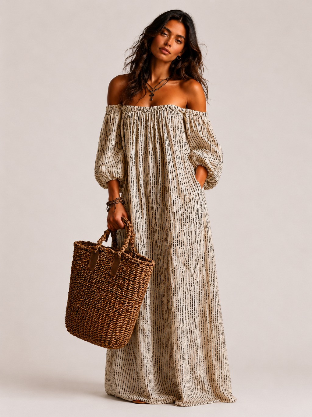 ELENA | VESTIDO LARGO FLUIDO CON HOMBROS DESCUBIERTOS