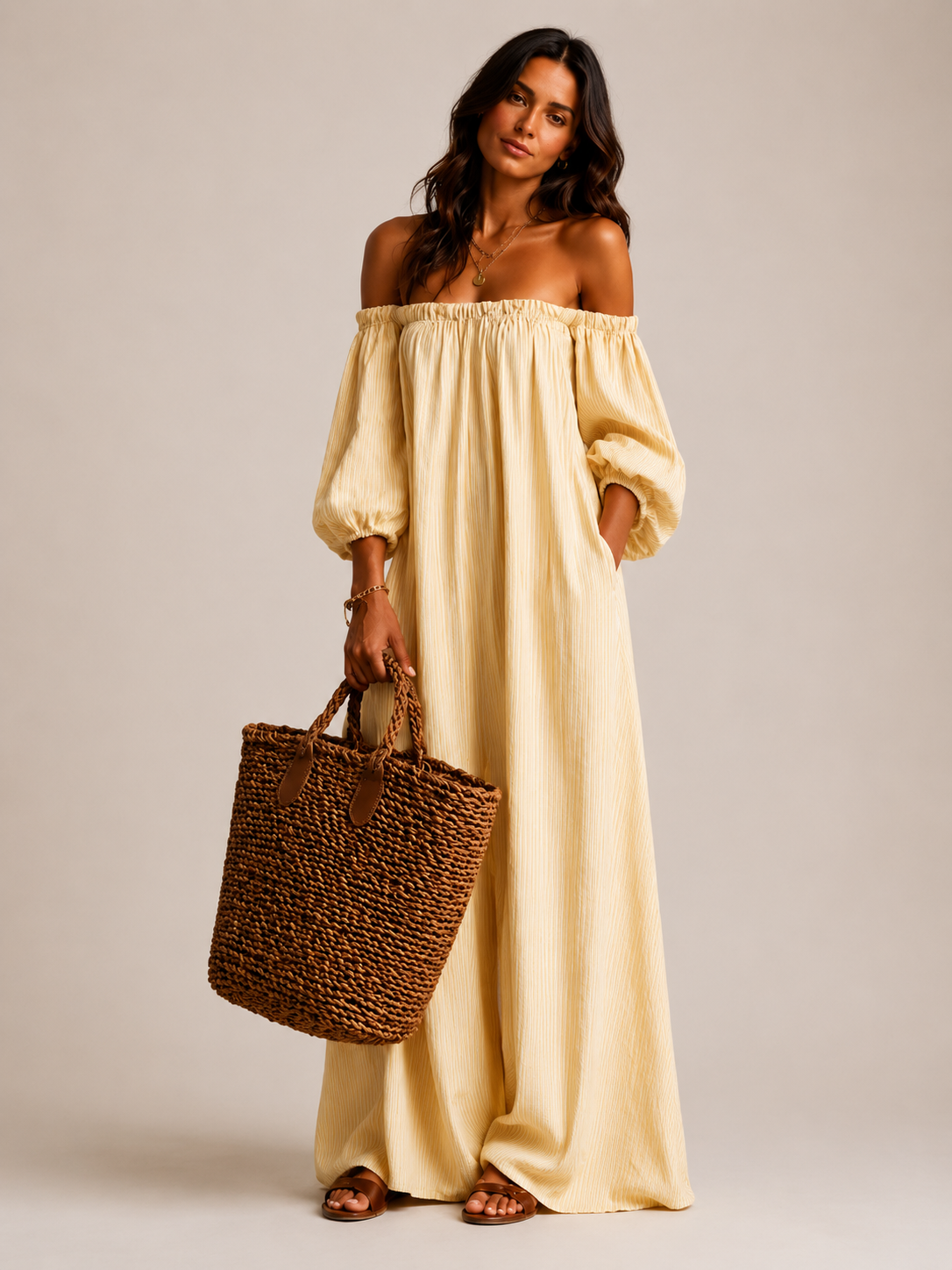 ELENA | VESTIDO LARGO FLUIDO CON HOMBROS DESCUBIERTOS