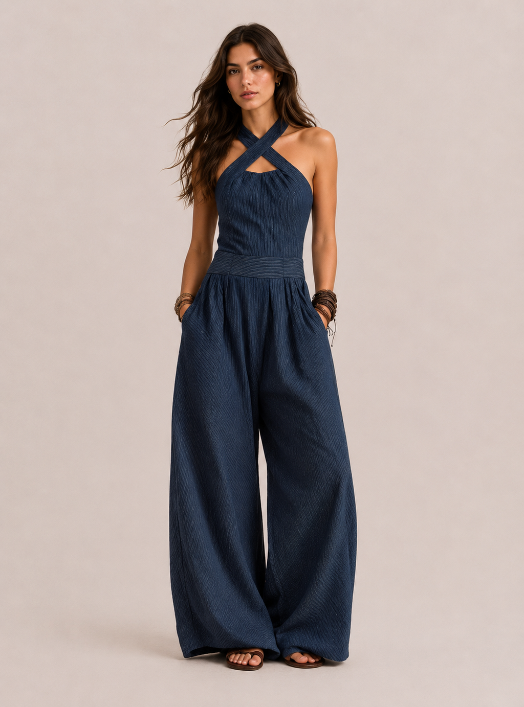 BIANCA | CONJUNTO DE LINO Y ALGODÓN CON UN ELEGANTE ESCOTE CRUZADO
