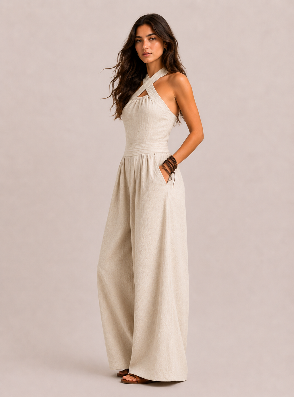 BIANCA | CONJUNTO DE LINO Y ALGODÓN CON UN ELEGANTE ESCOTE CRUZADO