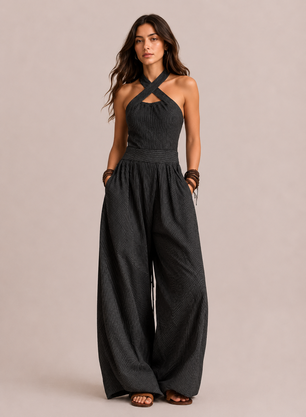 BIANCA | CONJUNTO DE LINO Y ALGODÓN CON UN ELEGANTE ESCOTE CRUZADO