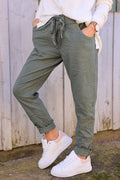 Pantalon confort kaki en toile stretch étoile brillante paillettes
