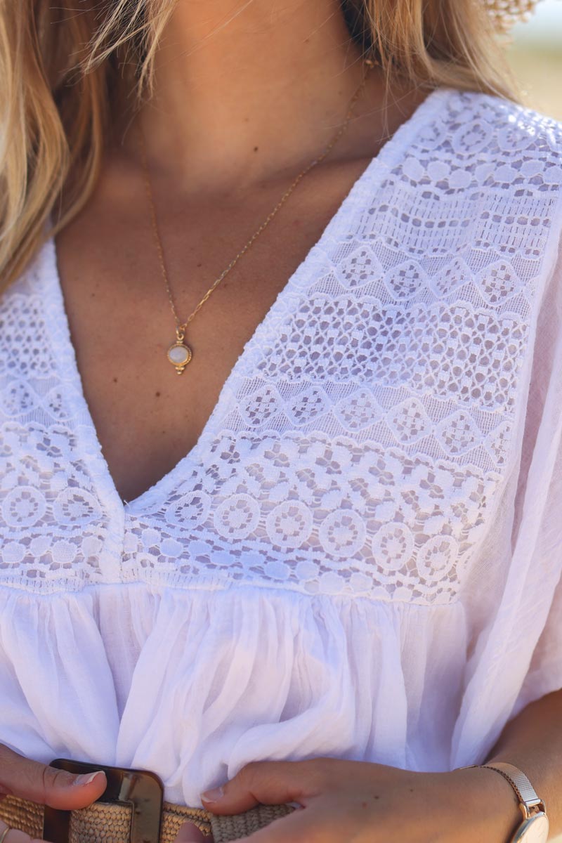Robe blanche légère voile de coton haut dentelle