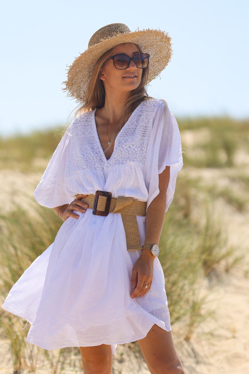 Robe blanche légère voile de coton haut dentelle