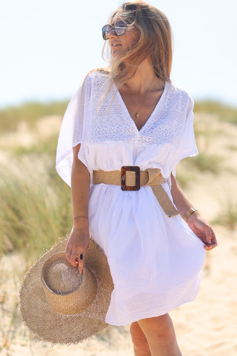 Robe blanche légère voile de coton haut dentelle