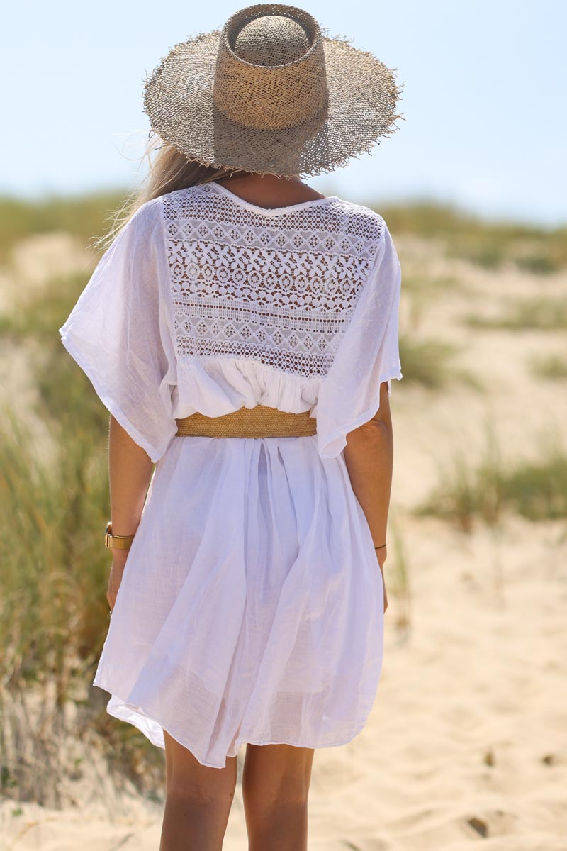 Robe blanche légère voile de coton haut dentelle