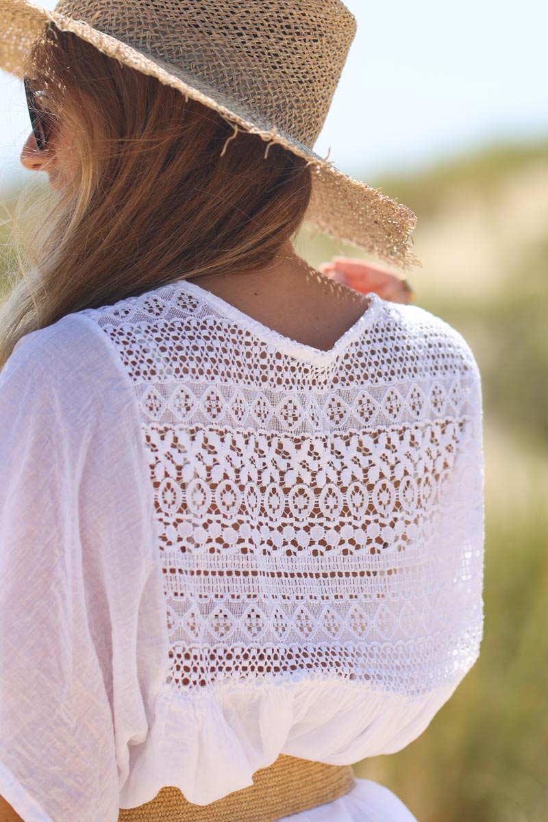 Robe blanche légère voile de coton haut dentelle