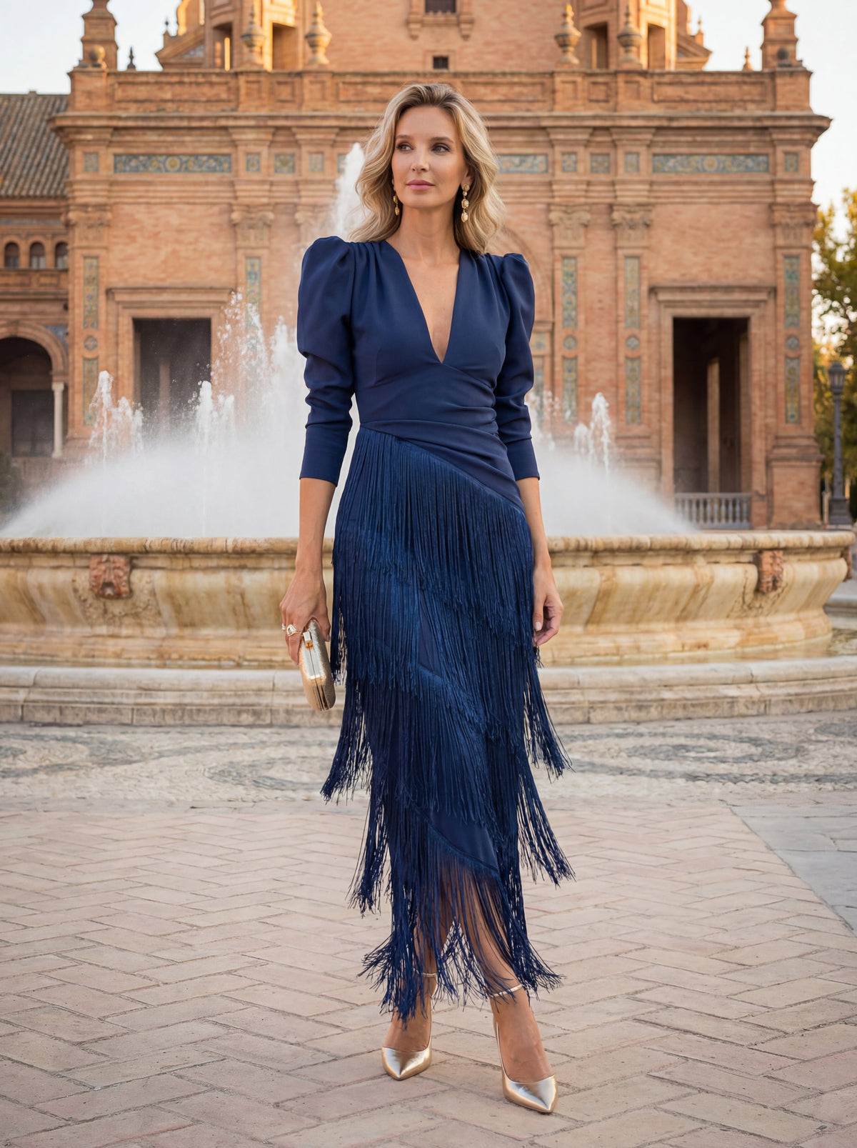 CLARA | Vestido flecos salvia