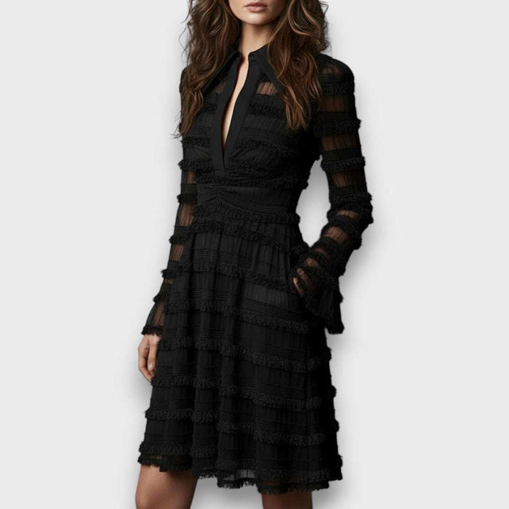 PARISA | Vestido negro elegante texturizado