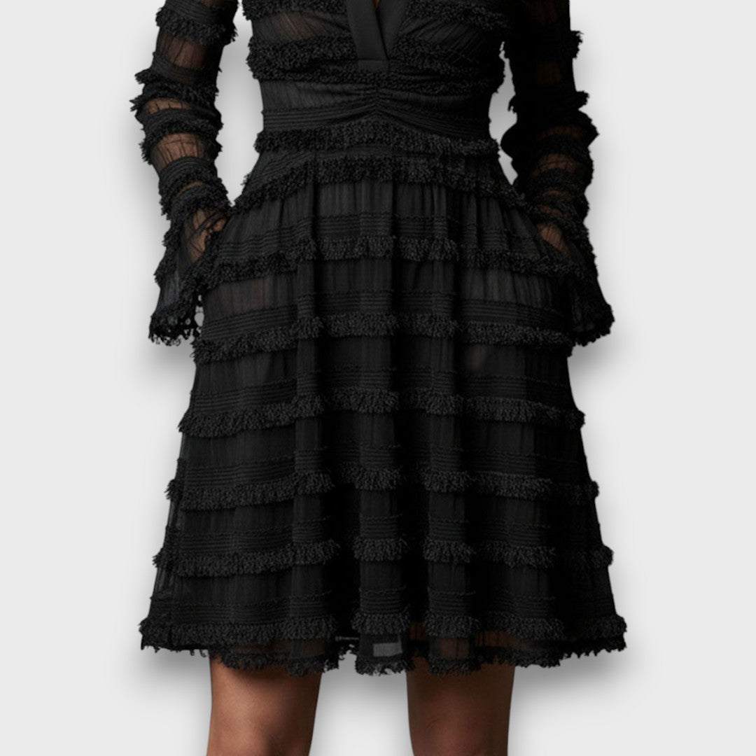 PARISA | Vestido negro elegante texturizado