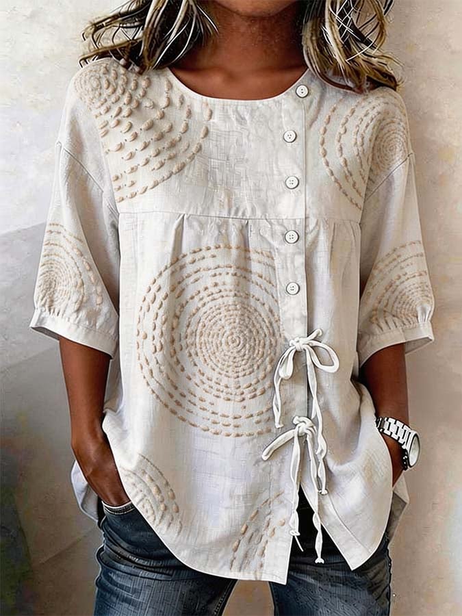 Macarena | Blusa casual con bordados geométricos