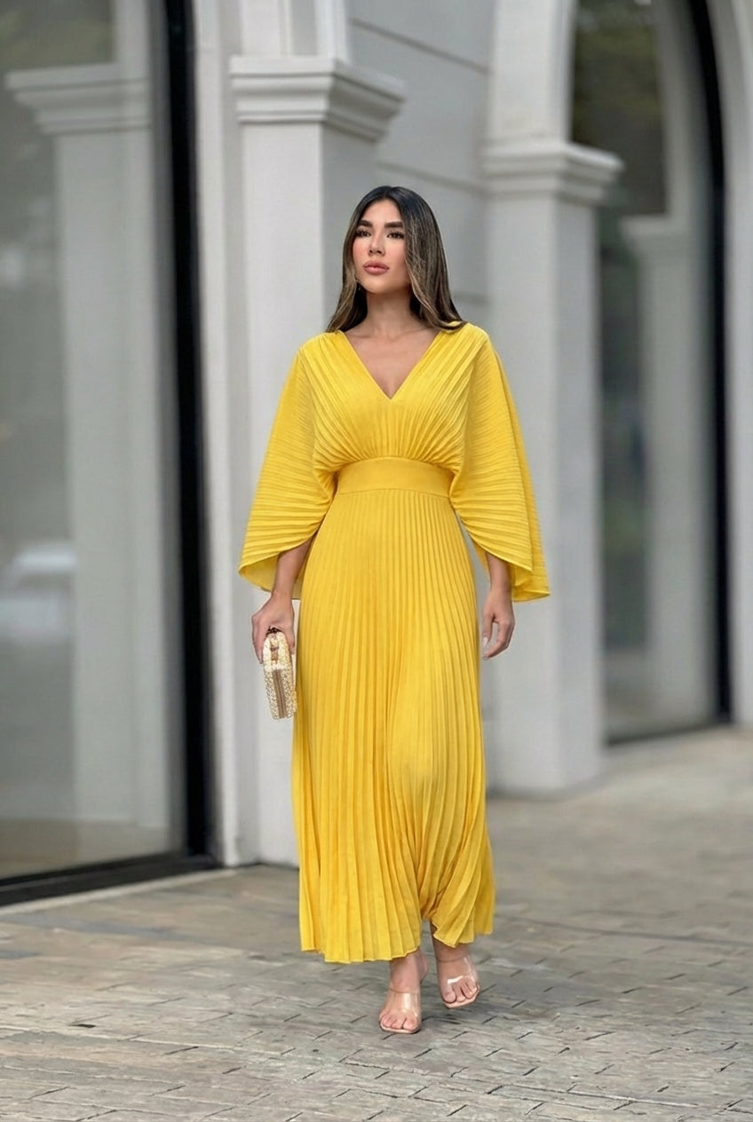 NATALIA | Vestido largo plisado elegante